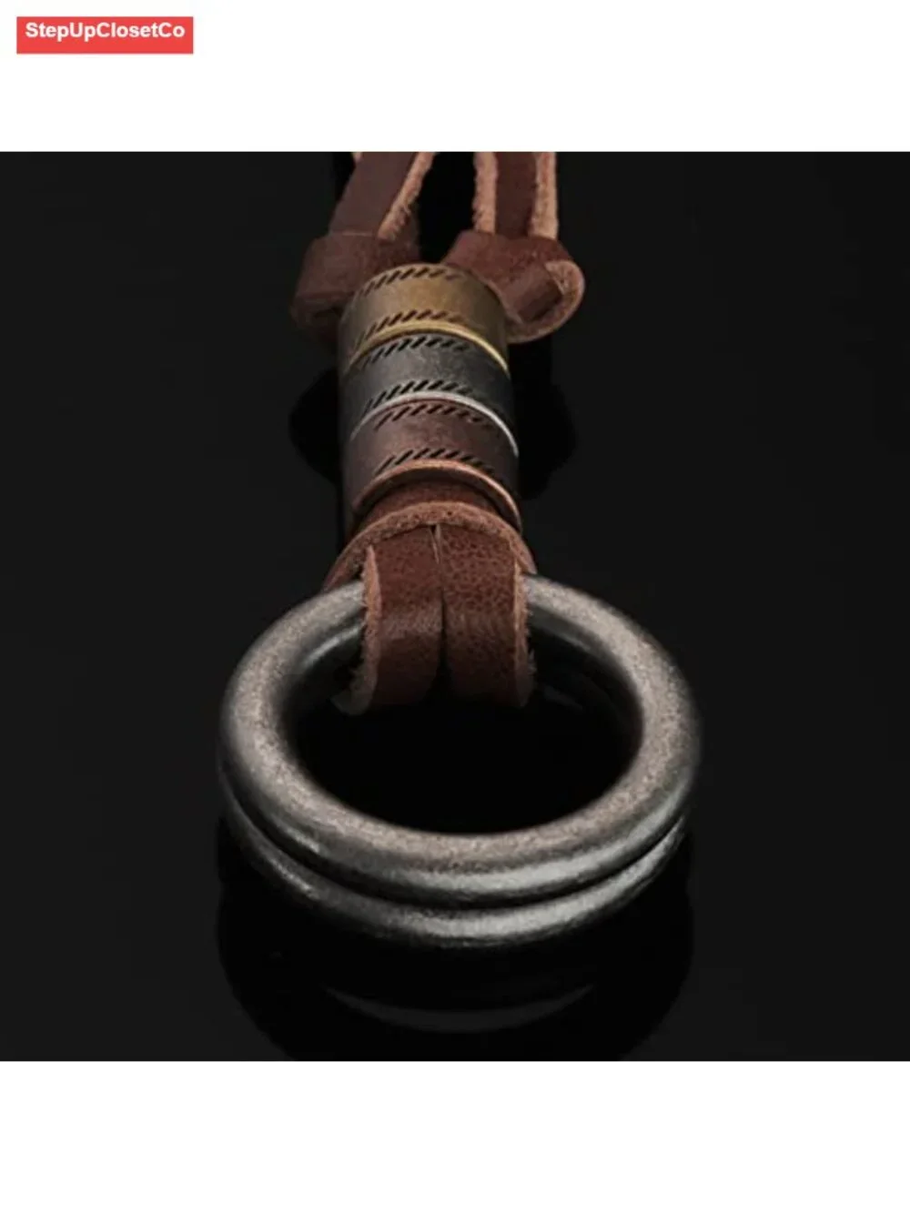 Leather Eyeglasses Necklace with Stainless Steel O-Rings Adjustable Reading